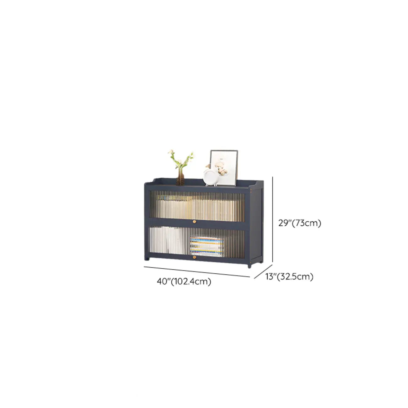 Vertical Bamboo Cabinet Glass Doors Bookcase Grey