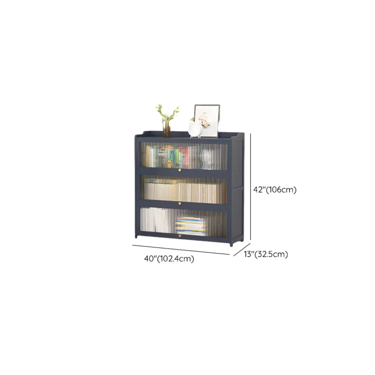Vertical Bamboo Cabinet Glass Doors Bookcase Grey