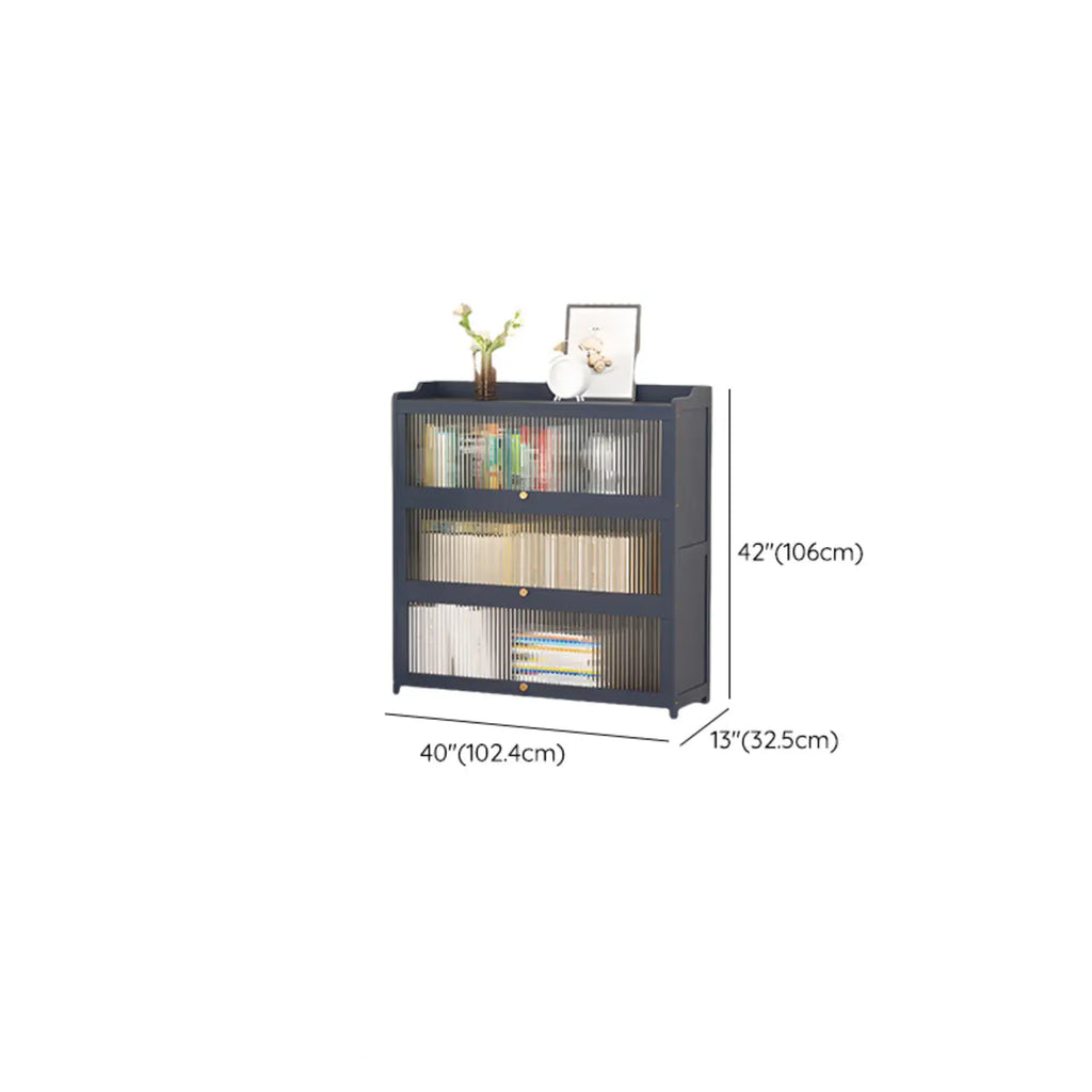 Vertical Bamboo Cabinet Glass Doors Bookcase Grey