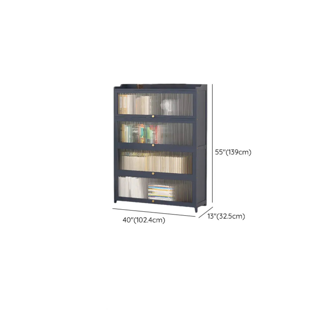 Vertical Bamboo Cabinet Glass Doors Bookcase Grey