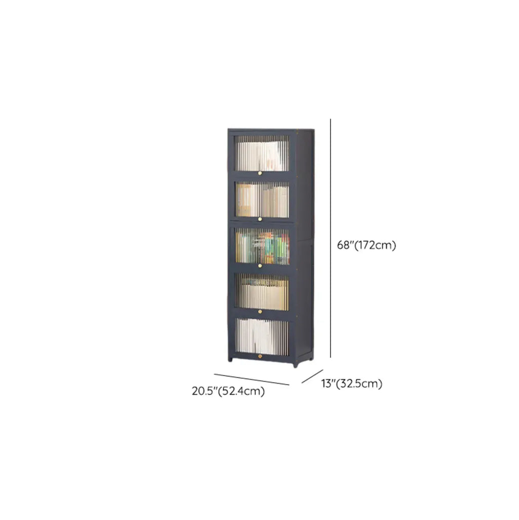 Vertical Bamboo Cabinet Glass Doors Bookcase Grey