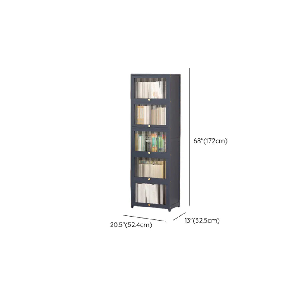 Vertical Bamboo Cabinet Glass Doors Bookcase Grey