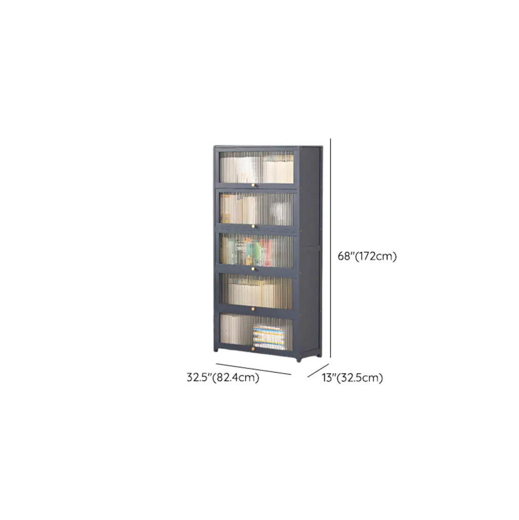 Vertical Bamboo Cabinet Glass Doors Bookcase Grey