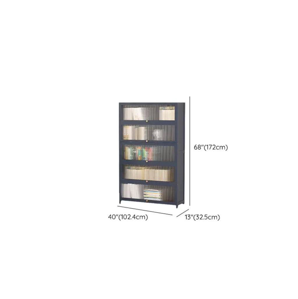 Vertical Bamboo Cabinet Glass Doors Bookcase Grey