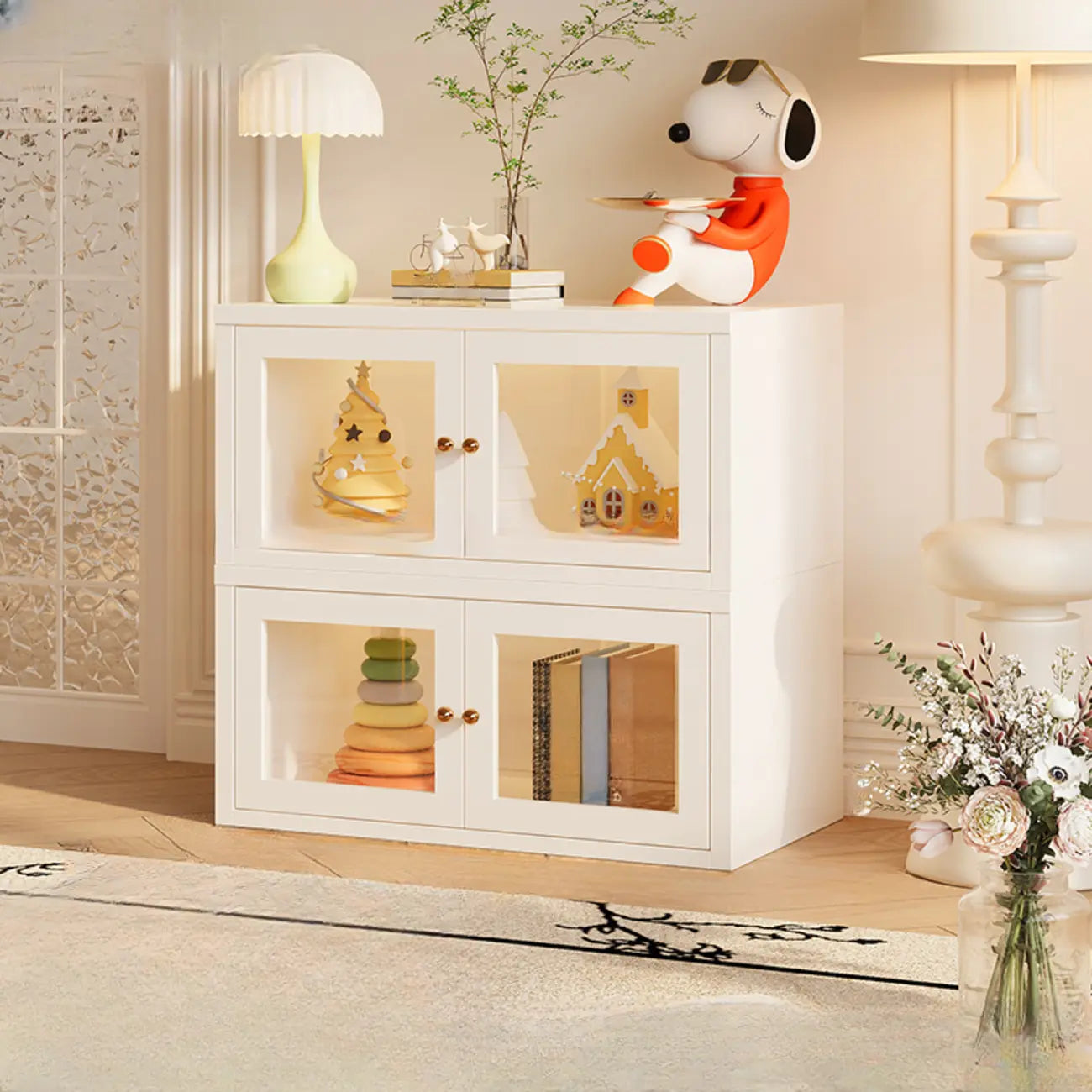 Modern Metal 2-Tier Closed Back Bookcase with Doors