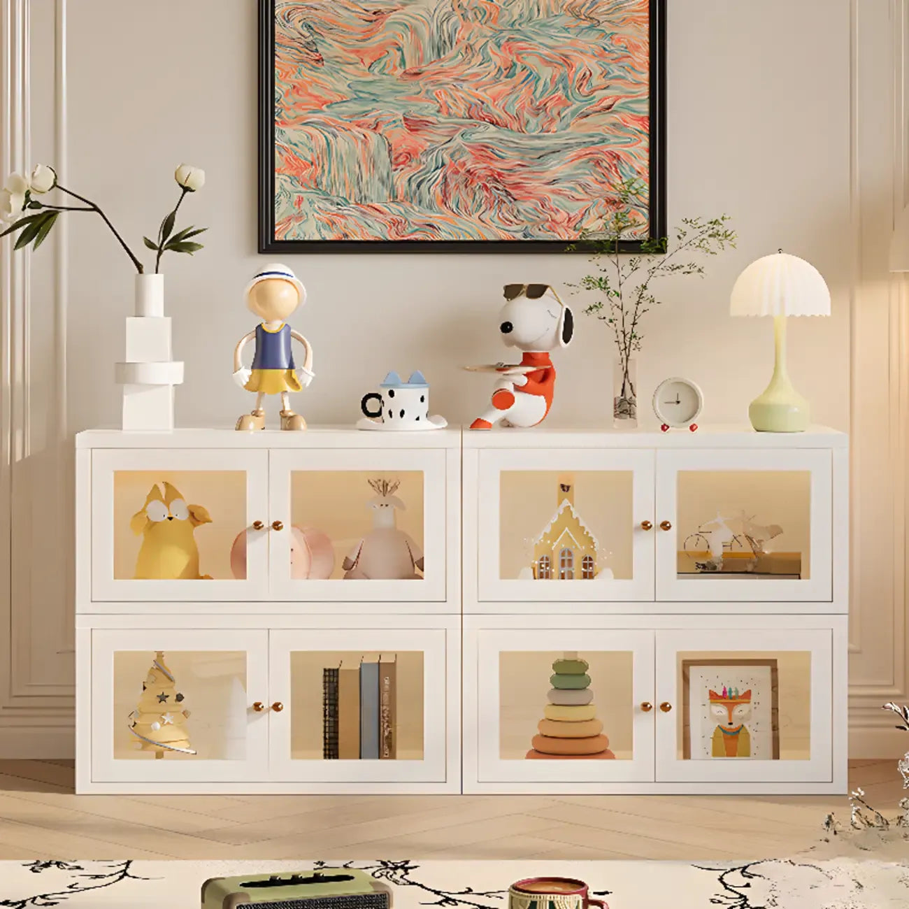 Modern Metal 2-Tier Closed Back Bookcase with Doors