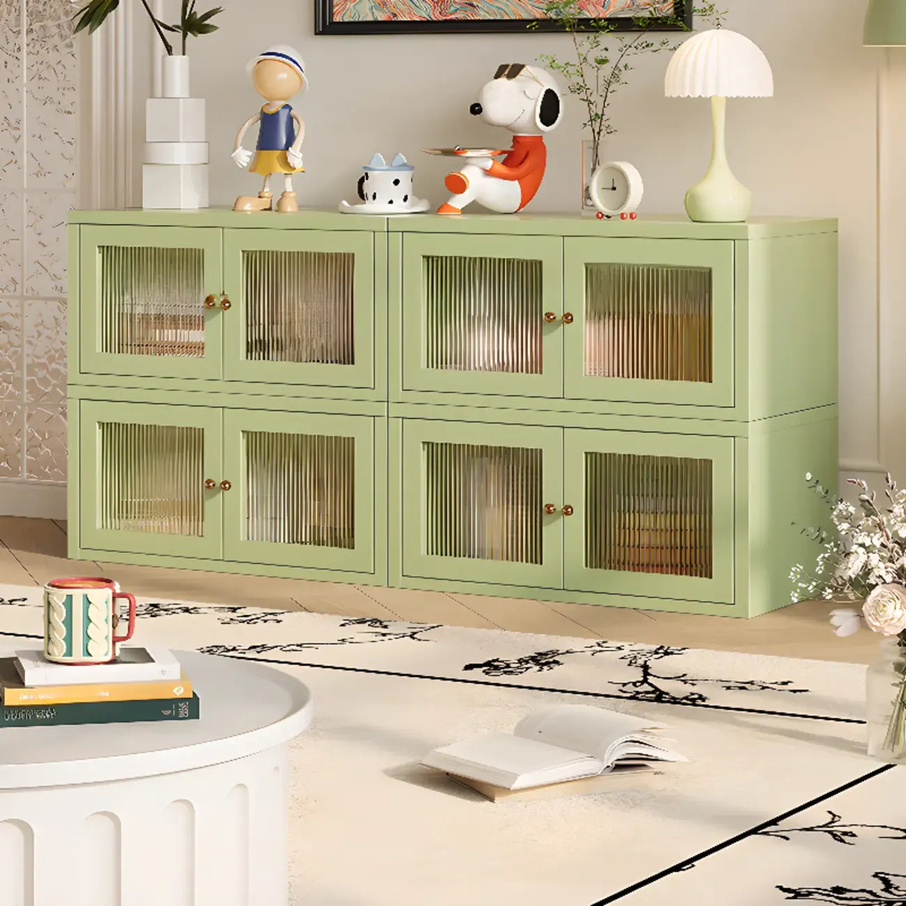 Modern Metal 2-Tier Closed Back Bookcase with Doors