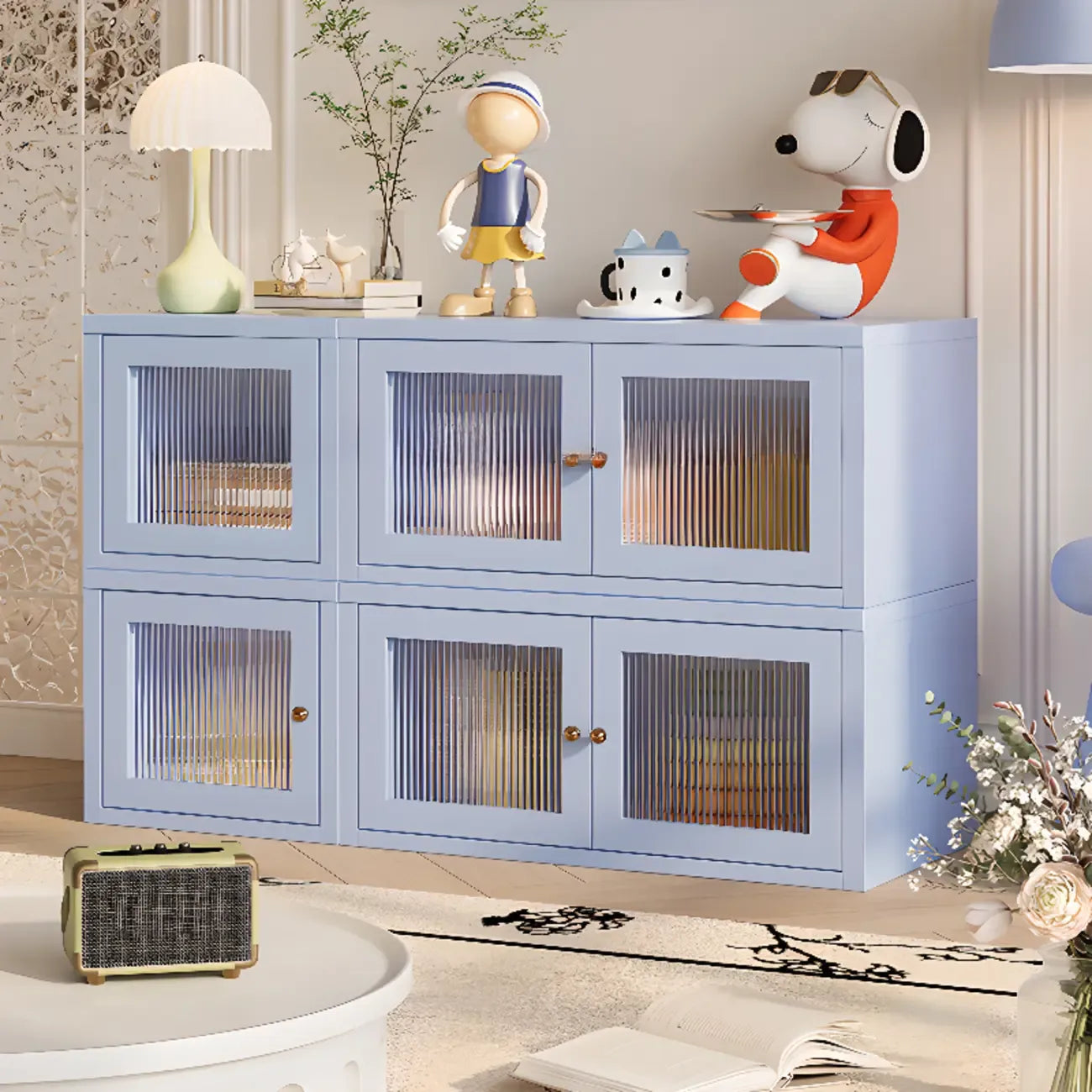 Modern Metal 2-Tier Closed Back Bookcase with Doors