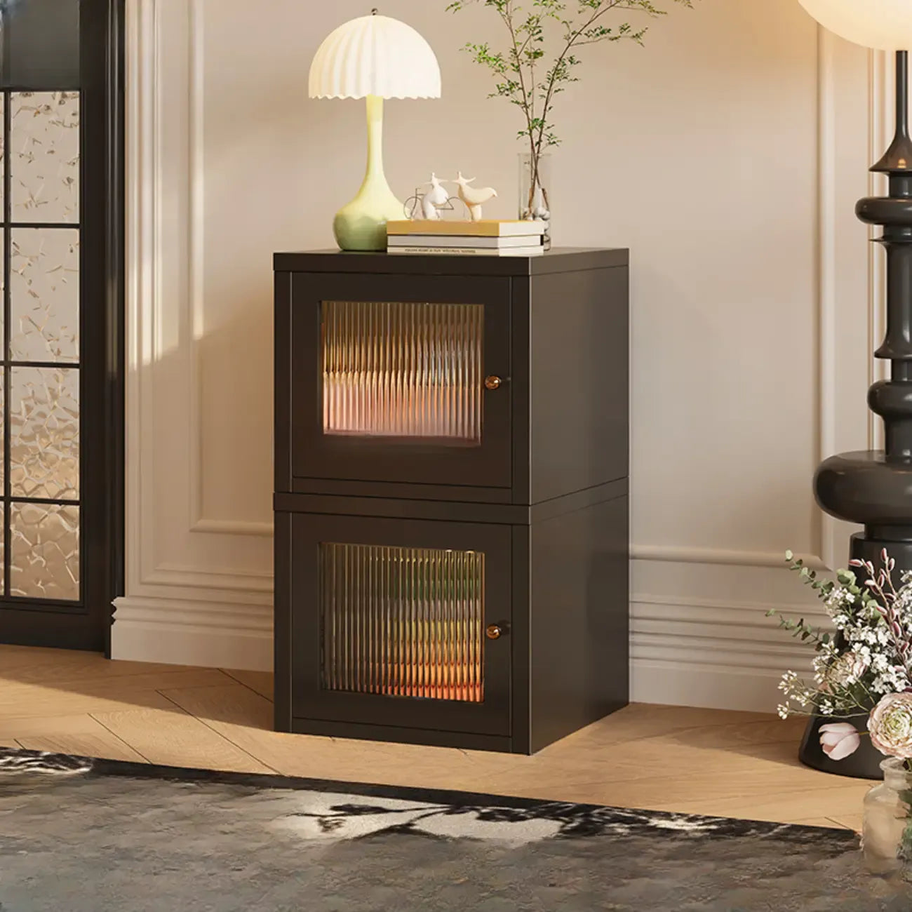 Modern Metal 2-Tier Closed Back Bookcase with Doors