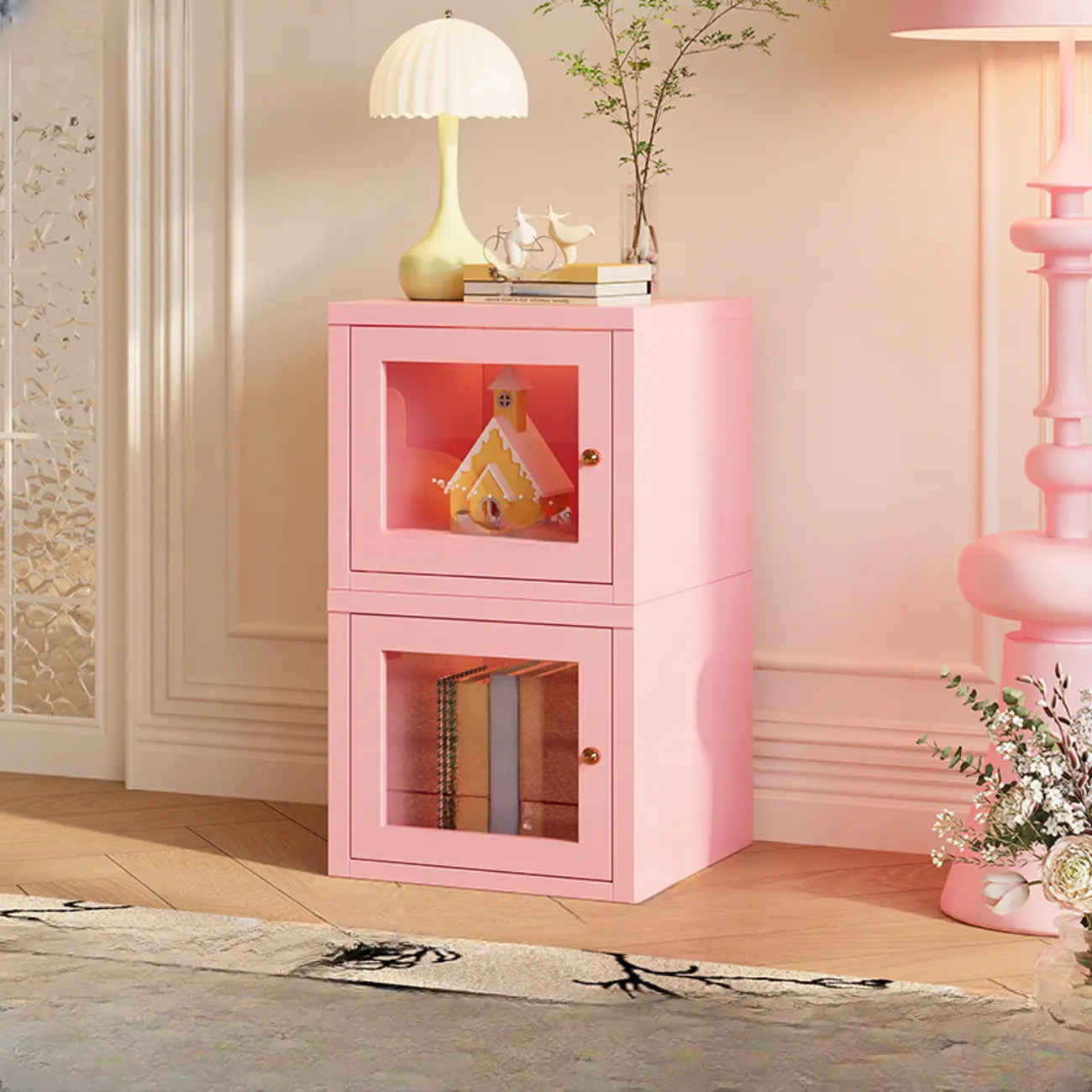 Modern Metal 2-Tier Closed Back Bookcase with Doors