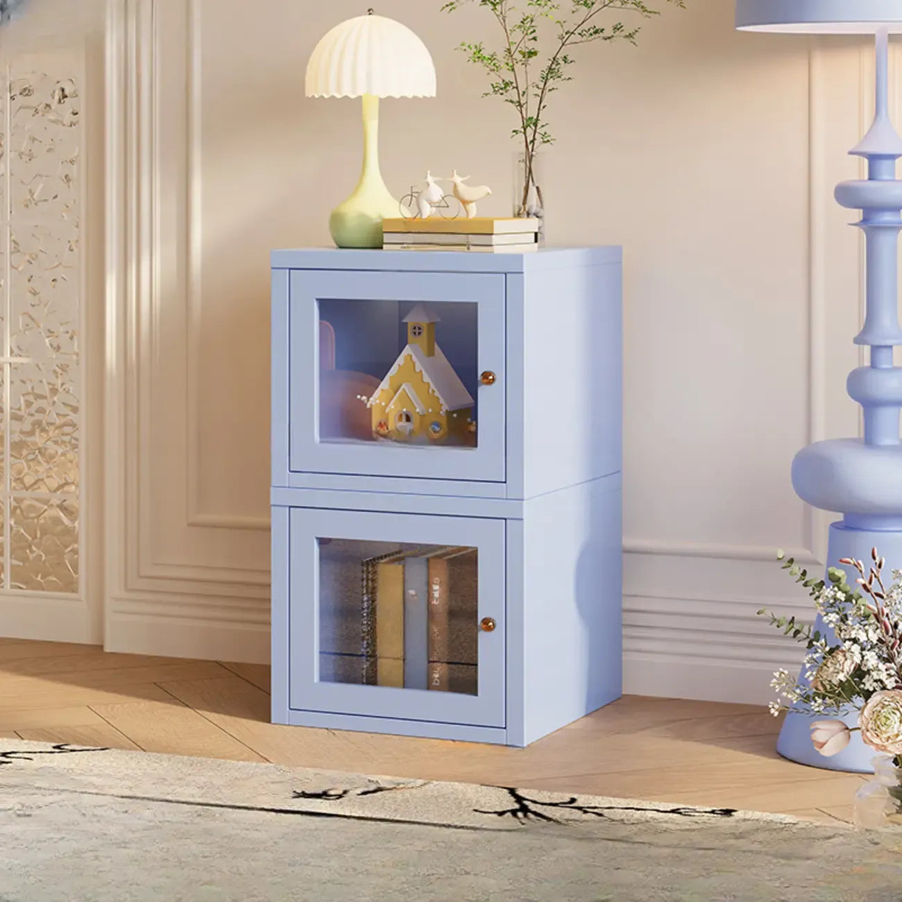 Modern Metal 2-Tier Closed Back Bookcase with Doors