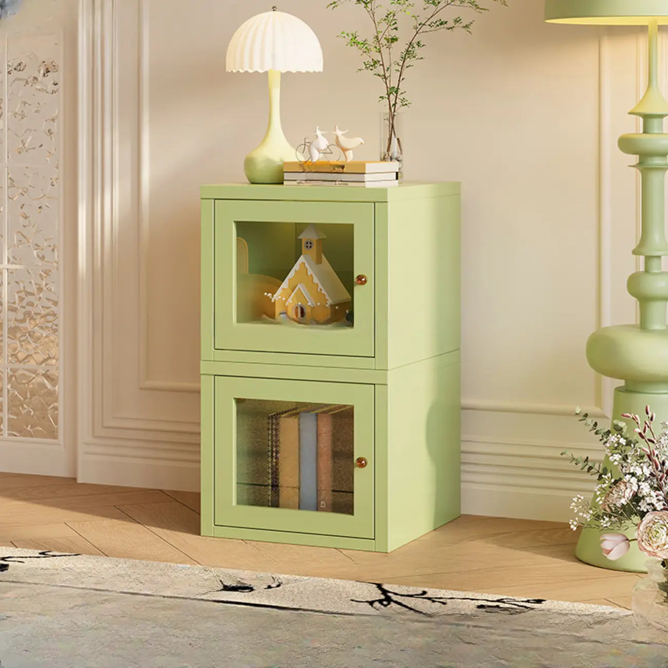 Modern Metal 2-Tier Closed Back Bookcase with Doors