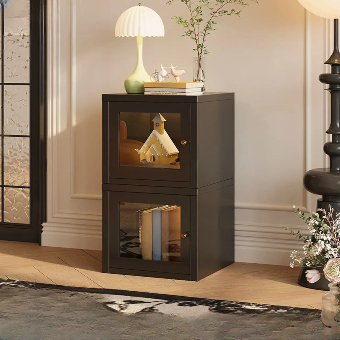 Modern Metal 2-Tier Closed Back Bookcase with Doors