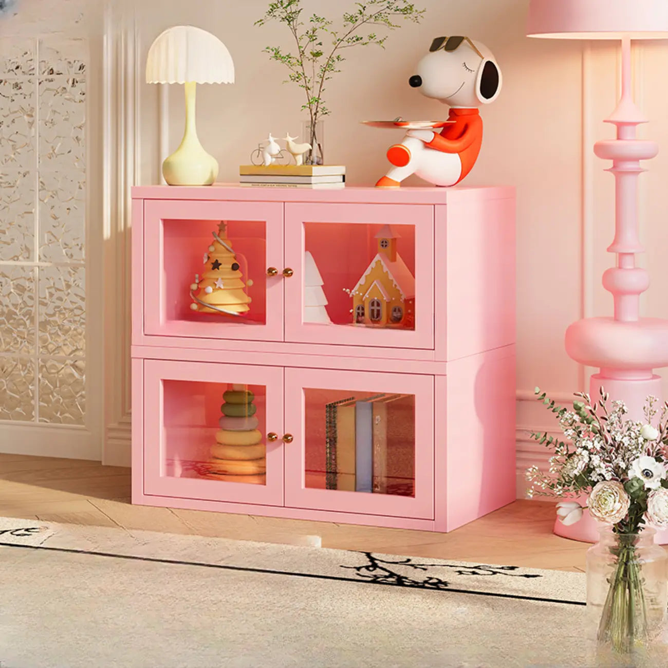 Modern Metal 2-Tier Closed Back Bookcase with Doors