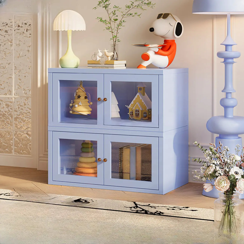 Modern Metal 2-Tier Closed Back Bookcase with Doors