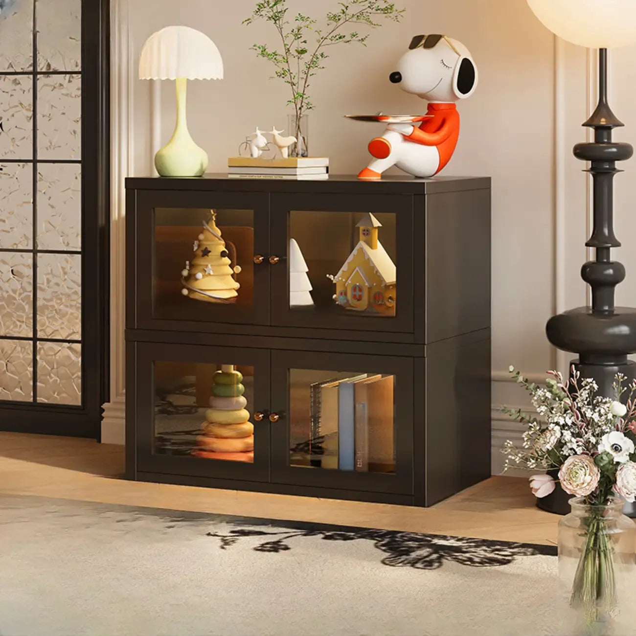Modern Metal 2-Tier Closed Back Bookcase with Doors