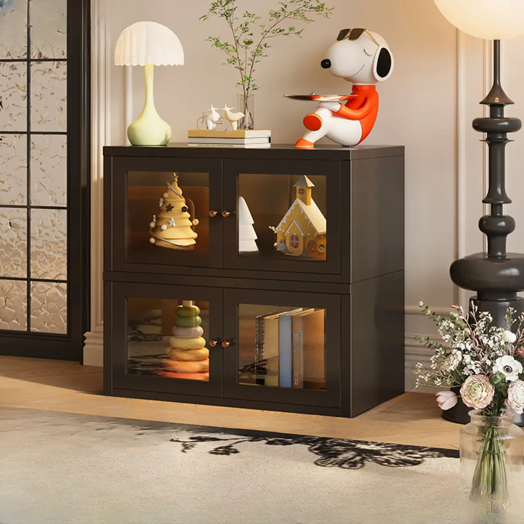 Modern Metal 2-Tier Closed Back Bookcase with Doors