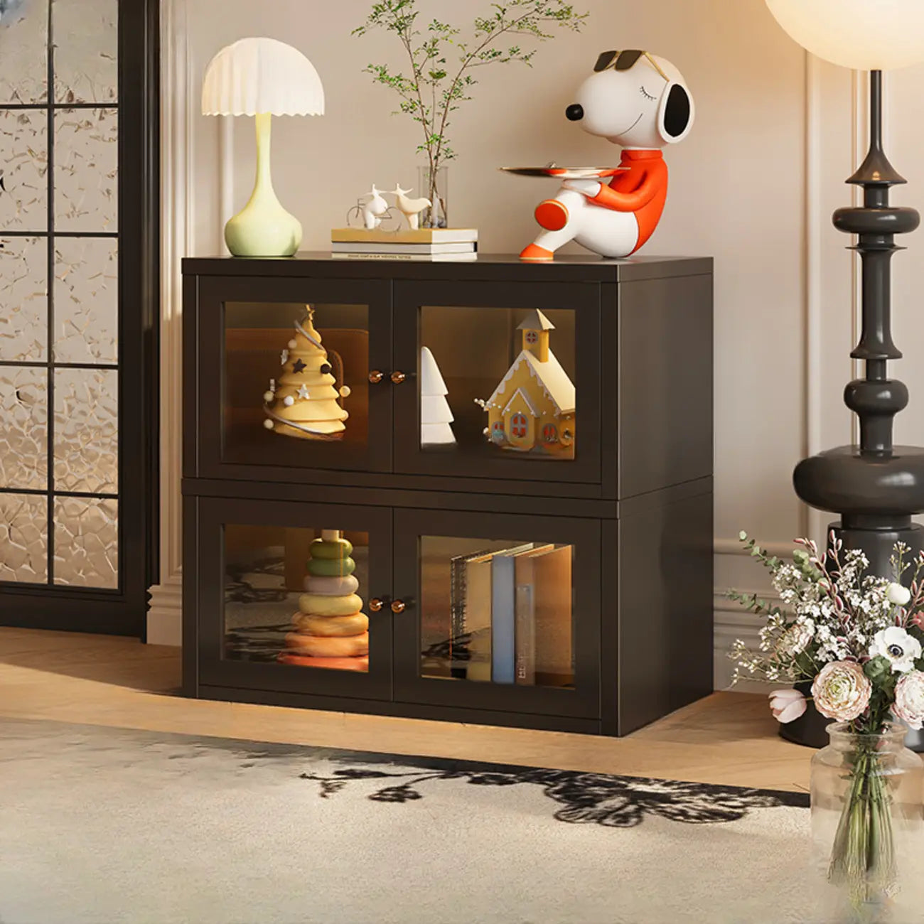 Modern Metal 2-Tier Closed Back Bookcase with Doors