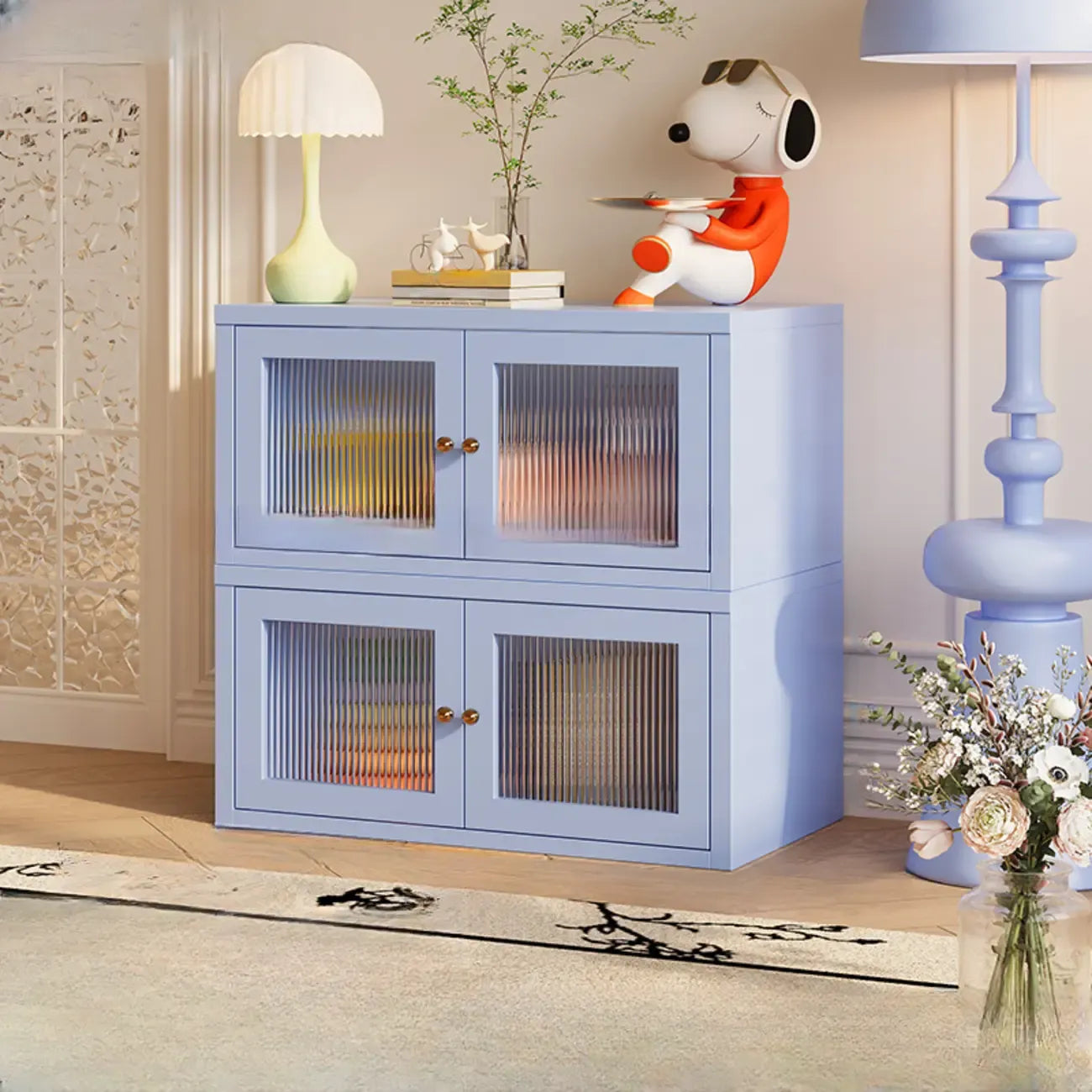 Modern Metal 2-Tier Closed Back Bookcase with Doors
