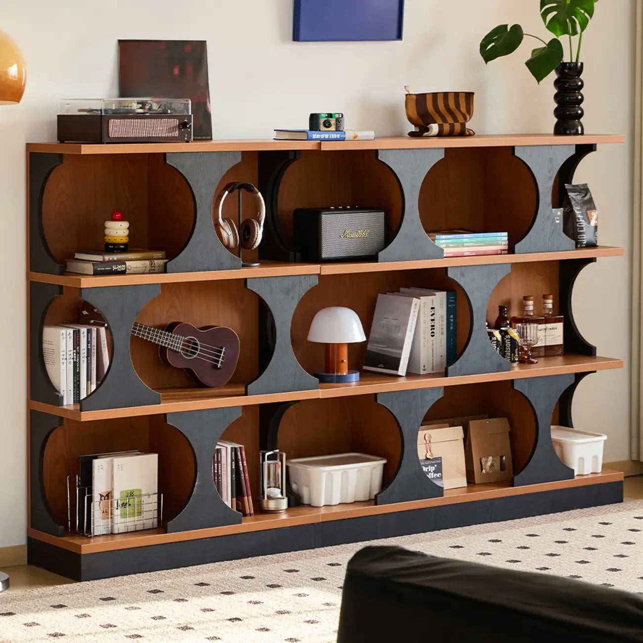 3-Tiers Geometric Modern Rectangular Wood Bookcase Black
