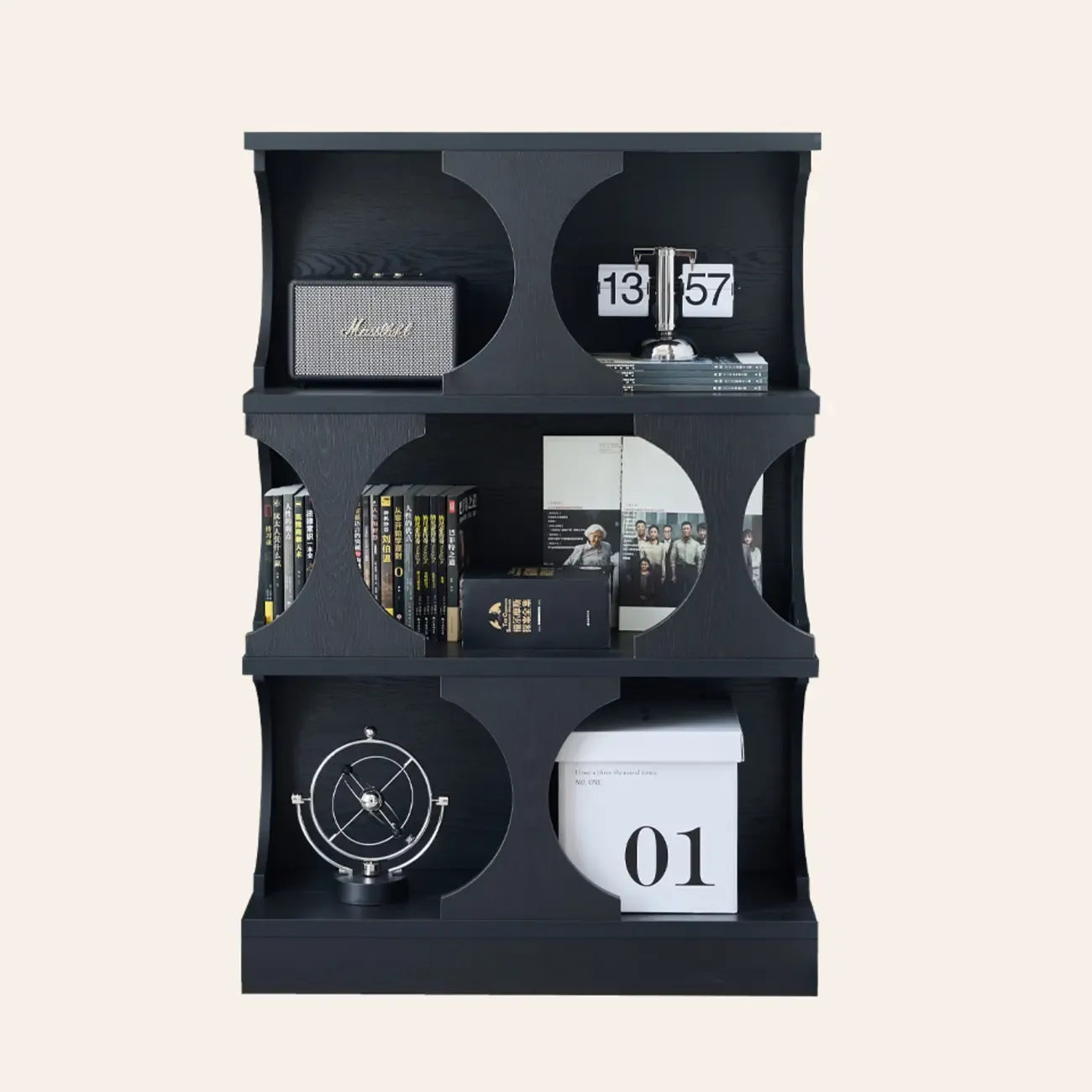 3-Tiers Geometric Modern Rectangular Wood Bookcase Black