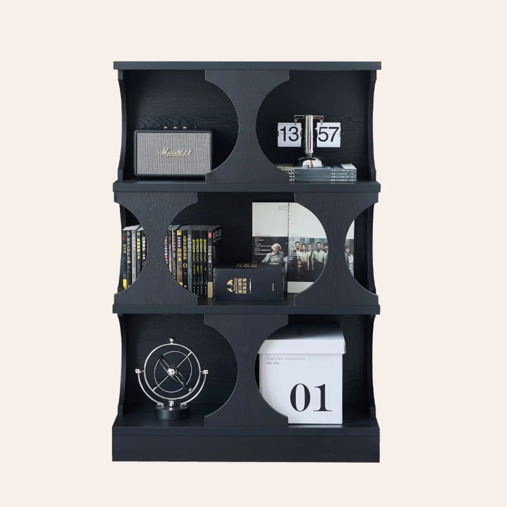 3-Tiers Geometric Modern Rectangular Wood Bookcase Black