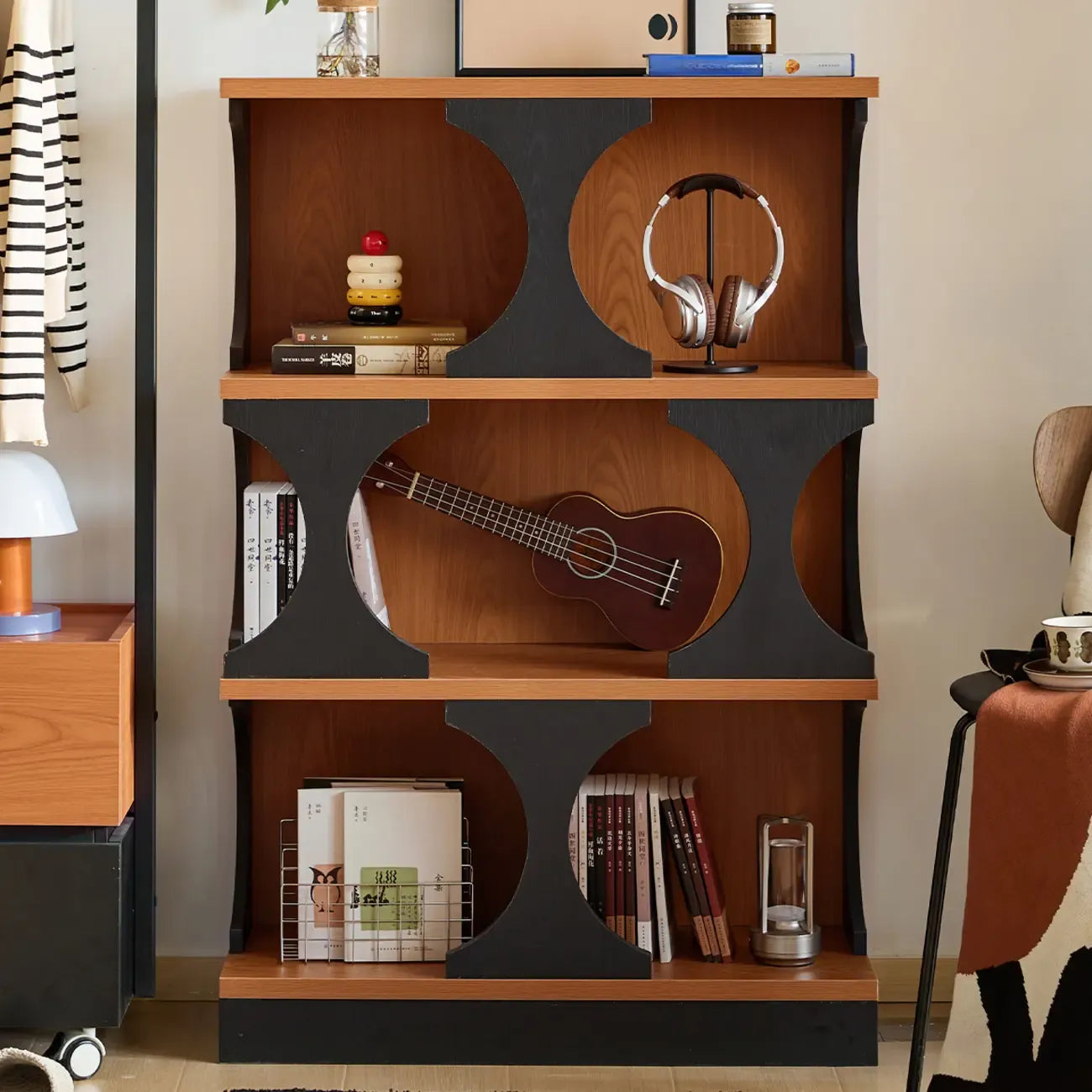 3-Tiers Geometric Modern Rectangular Wood Bookcase Black