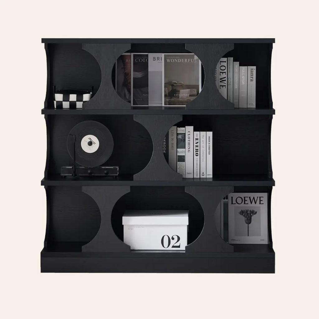 3-Tiers Geometric Modern Rectangular Wood Bookcase Black