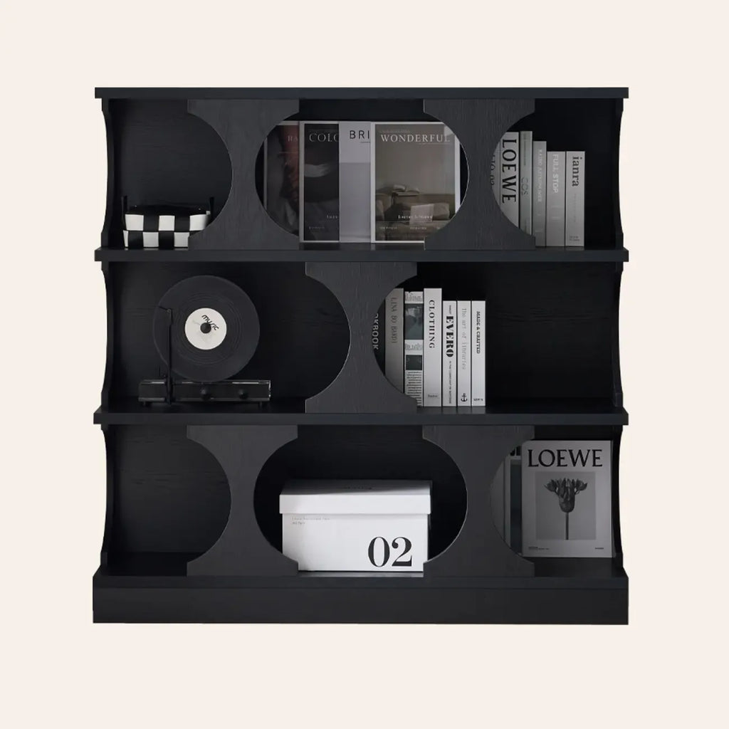 3-Tiers Geometric Modern Rectangular Wood Bookcase Black