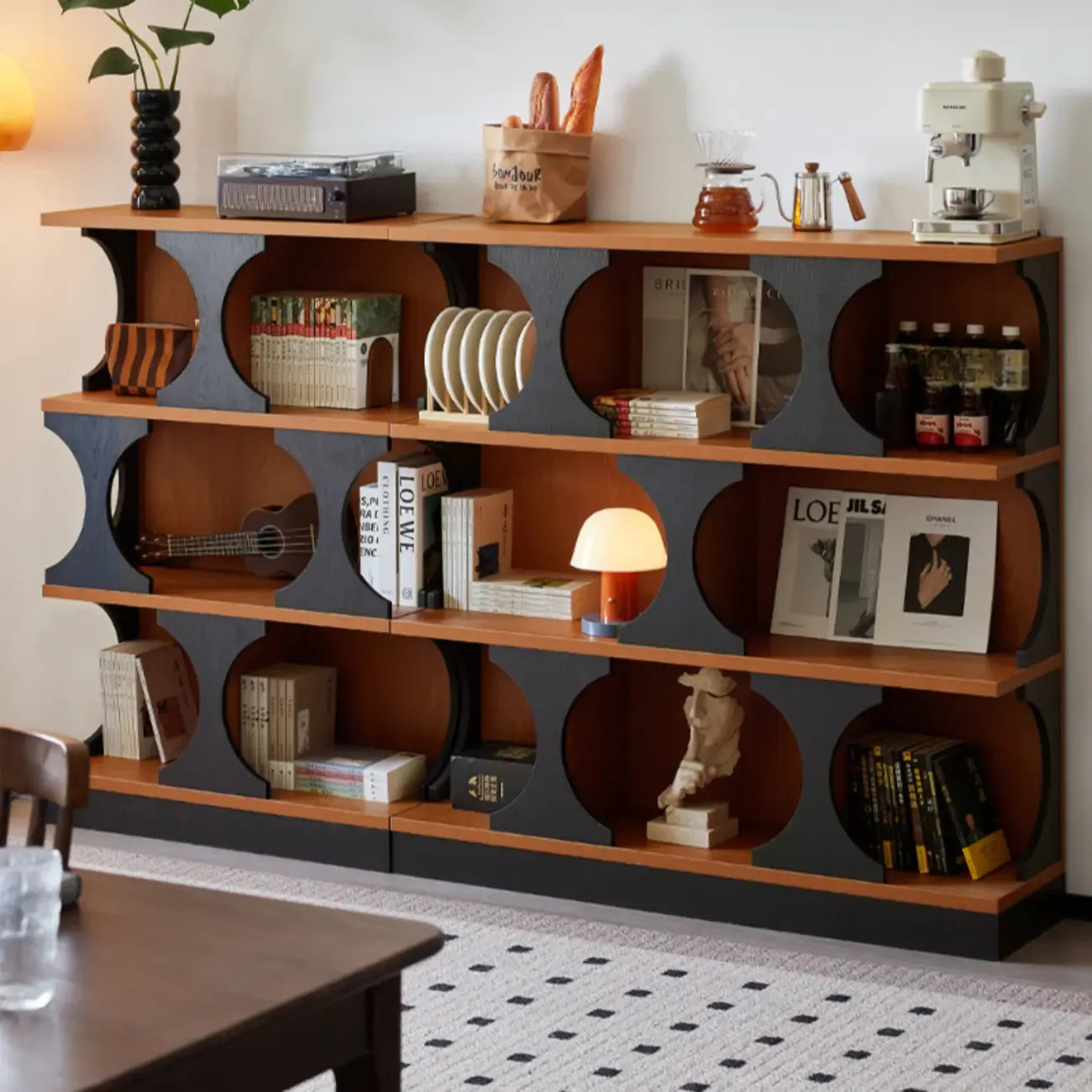 3-Tiers Geometric Modern Rectangular Wood Bookcase Black