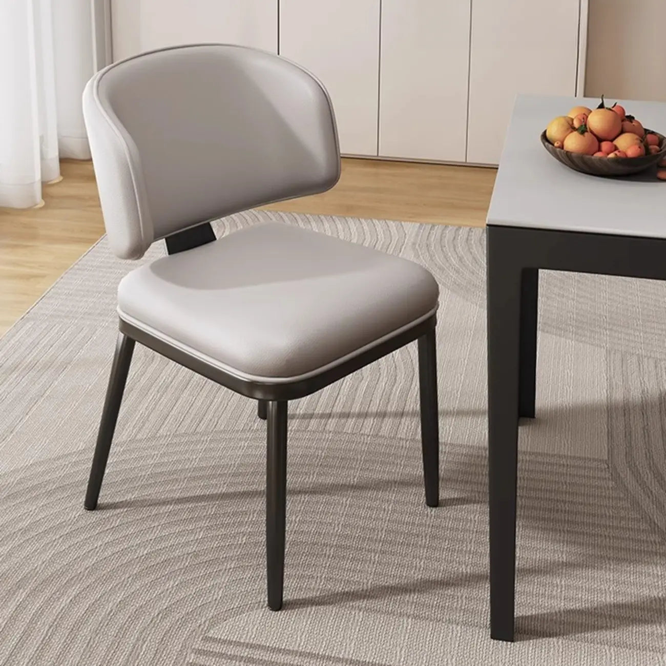 Art Deco Armless Faux Leather Low Back Dining Chair