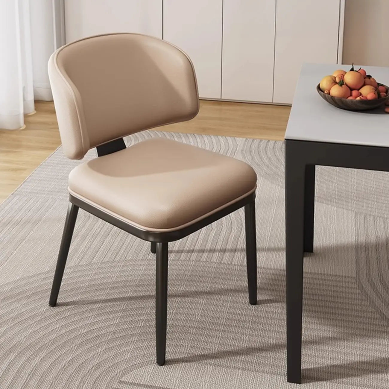 Art Deco Armless Faux Leather Low Back Dining Chair