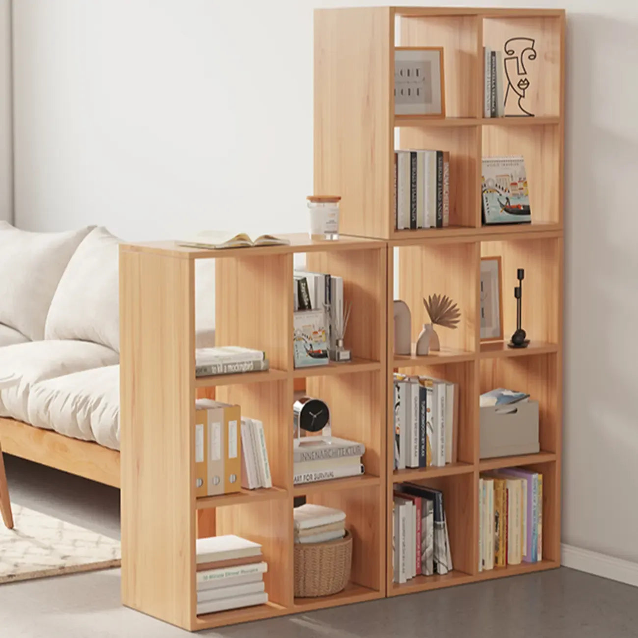 Modern Wood Cube Wood  Bookcase with Versatile Storage