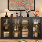 Modern Glass Door 3-Shelf Steel Green Frame Bookcase