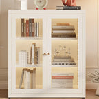 Modern Glass Door 3-Shelf Steel Green Frame Bookcase