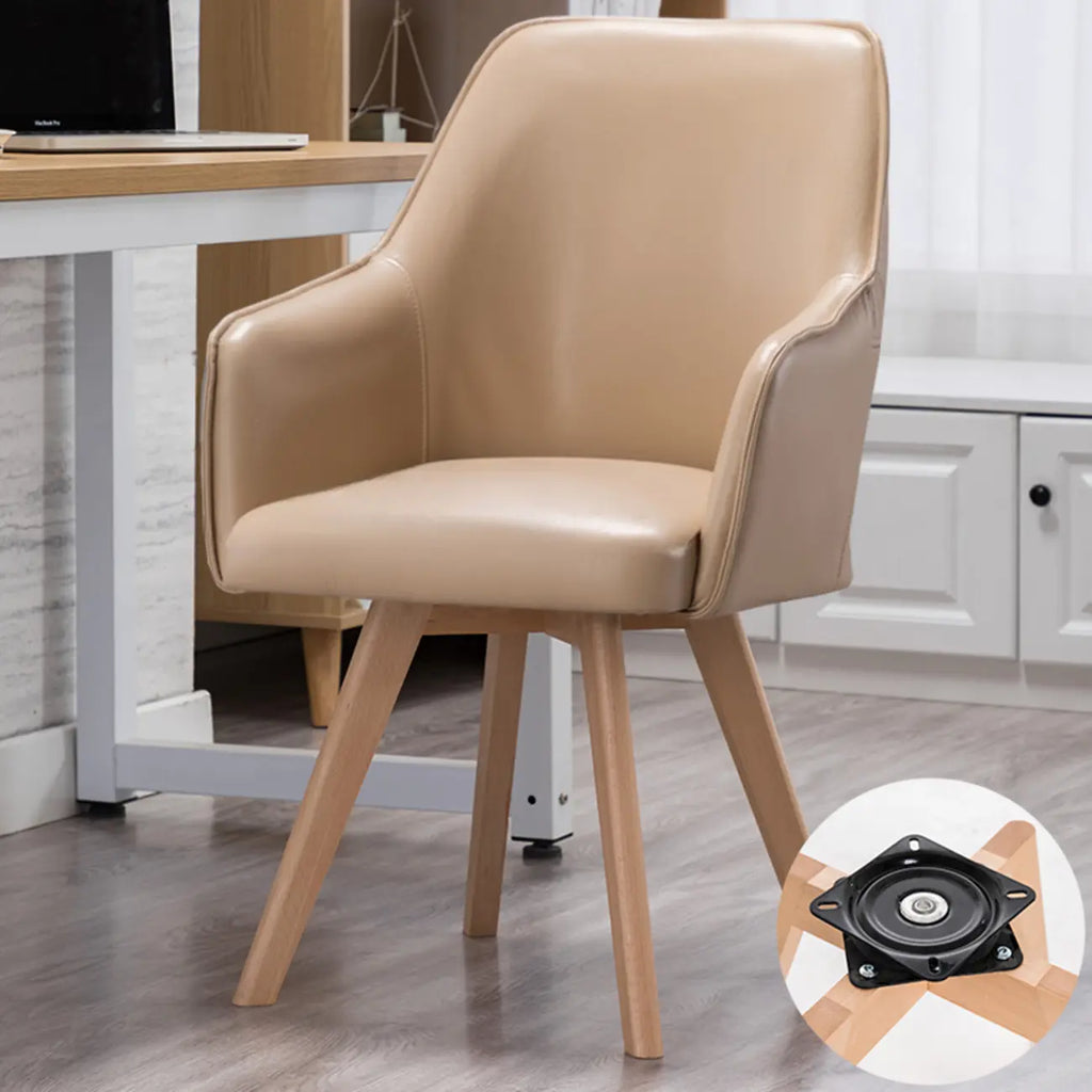 Scandinavian Leather Swivel Dining Chair with Wood Legs