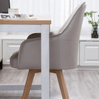 Scandinavian Leather Swivel Dining Chair with Wood Legs