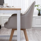 Scandinavian Leather Swivel Dining Chair with Wood Legs