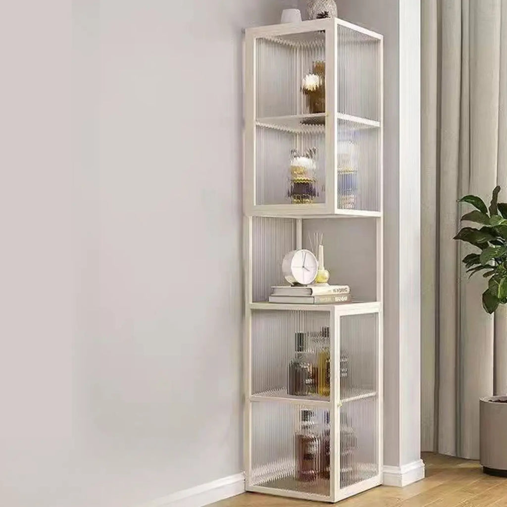 Modern Floor 4-Shelf Metal Display Cabinet with Glass Doors