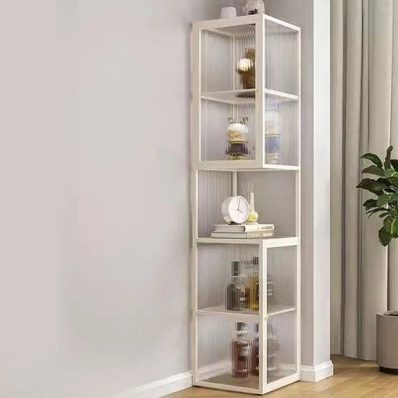 Modern Floor 4-Shelf Metal Display Cabinet with Glass Doors