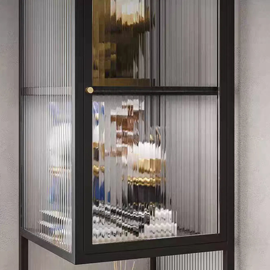 Modern Floor 4-Shelf Metal Display Cabinet with Glass Doors