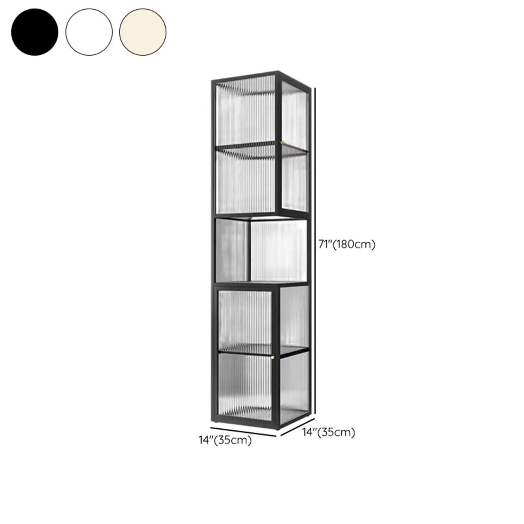 Modern Floor 4-Shelf Metal Display Cabinet with Glass Doors