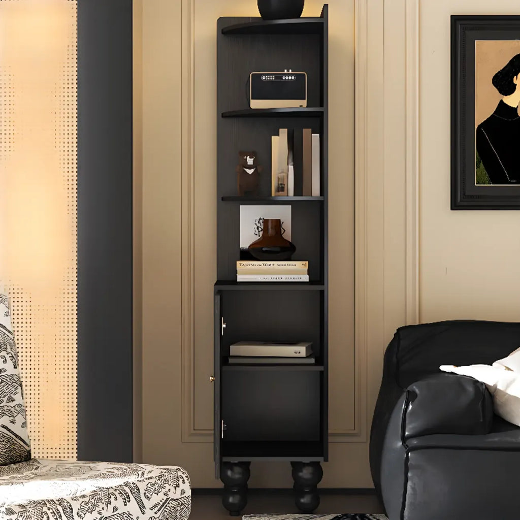 Traditional Black Wood Open Storage Corner Display Cabinet