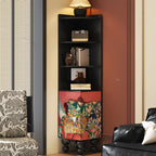 Traditional Black Wood Open Storage Corner Display Cabinet