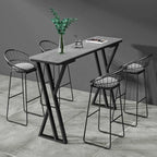 Rectangular Sleek Stone Top Metal Gray Double Pedestal Bar Table