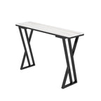 Rectangular Sleek Stone Top Metal Gray Double Pedestal Bar Table