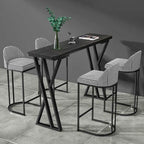 Rectangular Sleek Stone Top Metal Gray Double Pedestal Bar Table