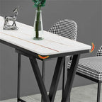 Rectangular Sleek Stone Top Metal Gray Double Pedestal Bar Table