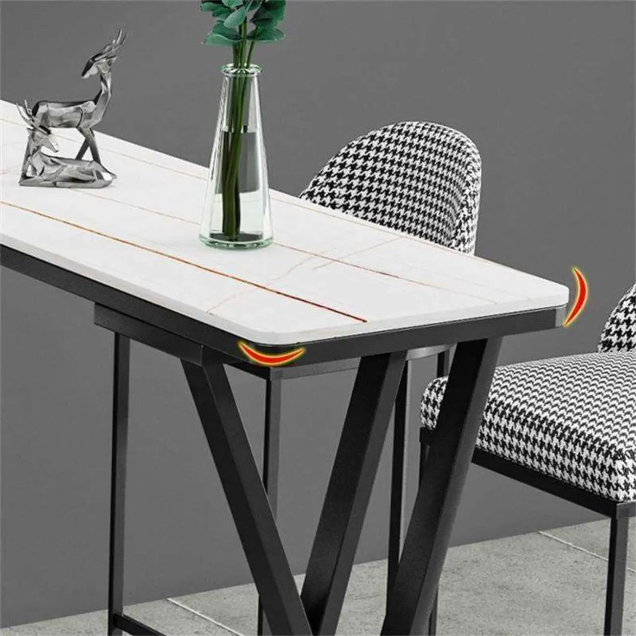 Rectangular Sleek Stone Top Metal Gray Double Pedestal Bar Table