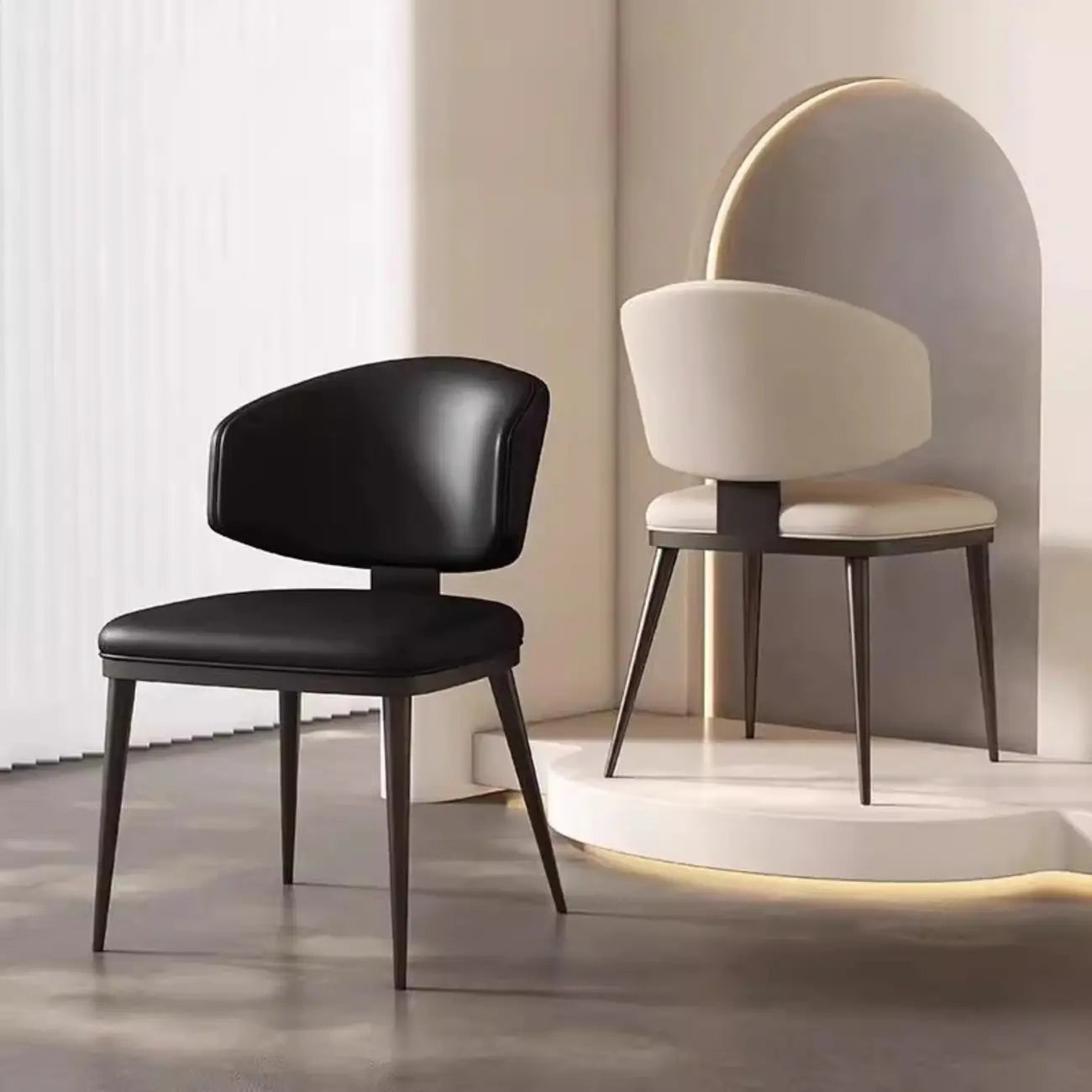 Modern Upholstered Dining Chair Low Back Steel Legs